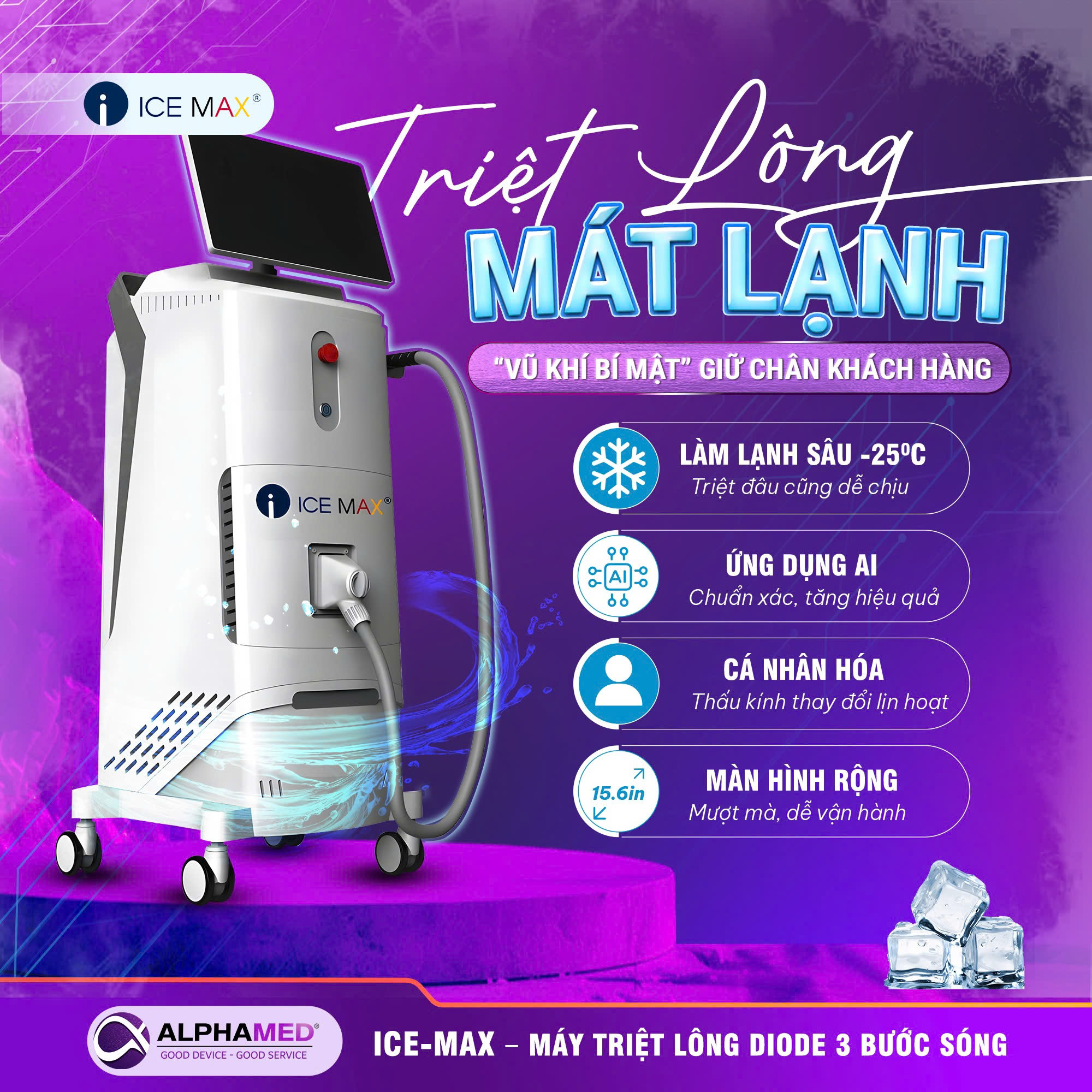 ICE-MAX – Máy Triệt Lông Diode Siêu Lạnh, Siêu Kháng Khuẩn