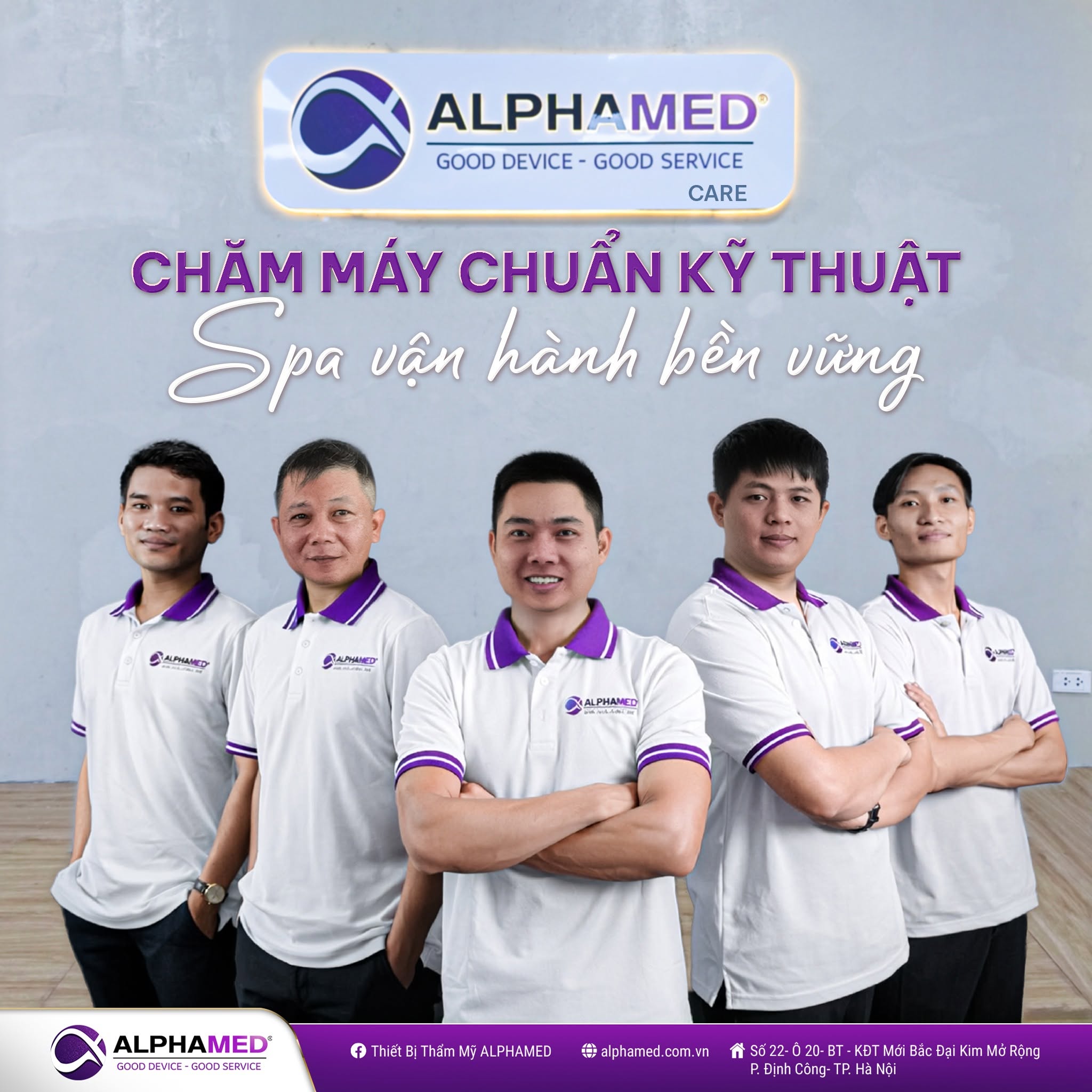 Đội ngũ kỹ thuật AlphaMed luôn đồng hành cùng khách hàng trong quá trình vận hành, bảo trì và hỗ trợ xử lý kỹ thuật thiết bị thẩm mỹ.