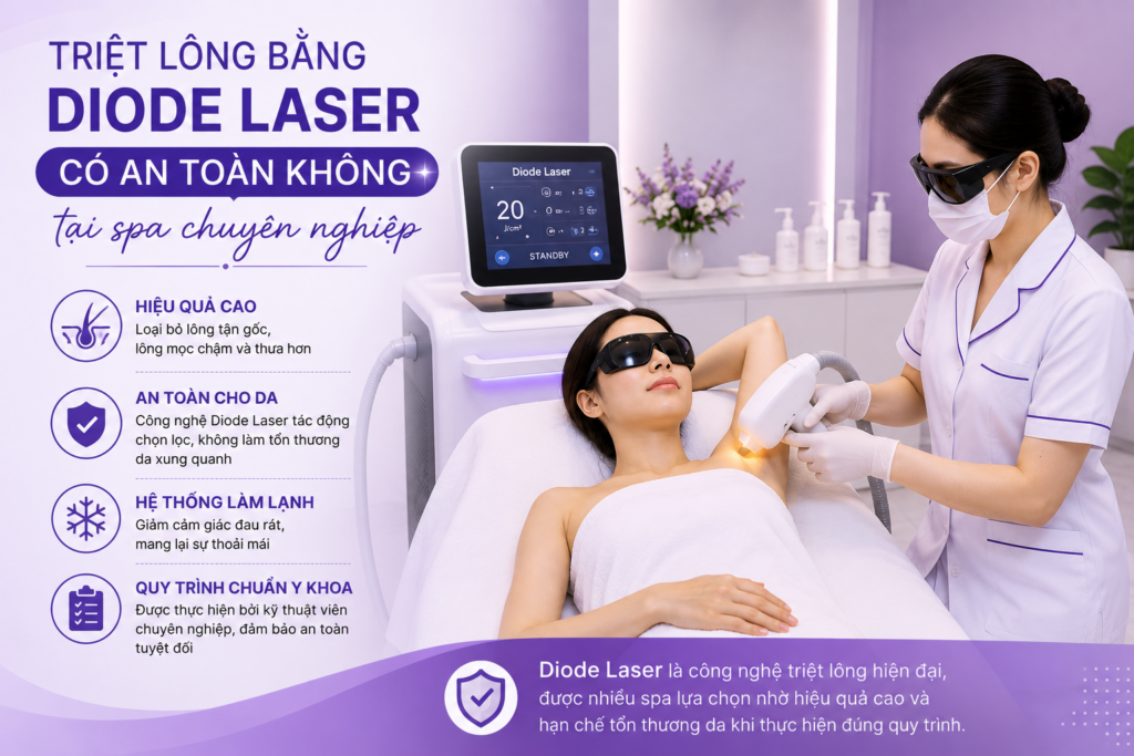 Triệt lông bằng Diode Laser có an toàn không tại spa chuyên nghiệp